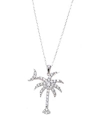 Sterling Silver Palmetto Palm Tree with Crescent Moon Pendant Necklace