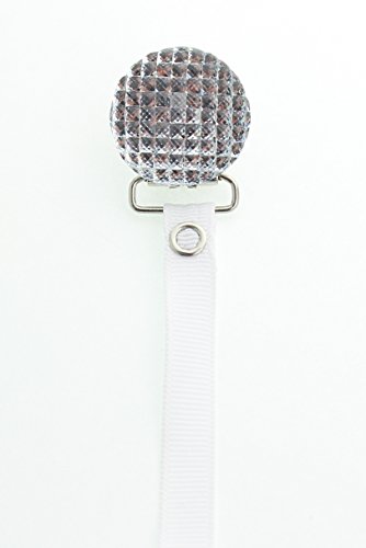 White Quilted Crystal Solid Ribbon Pacifier Clip (RQSW)