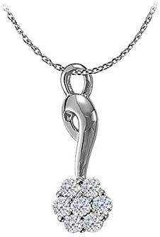 Uniquely Designed Cubic Zirconia Flower Pendant in Sterling Silver April Birthstone Gift