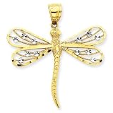 14k Two-tone Gold Diamond-cut Filigree Dragonfly Pendant