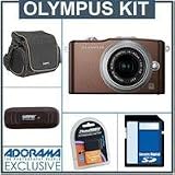 Olympus E-PM1 Digital Camera Kit - Brown - M.Zuiko MSC ED m14-42mm F3.5/5.6 II R Silver Lens, 8GB SD Memory Card, Spare BLs-1 Lithium-I n Rechargeable Battery, Camera Case, USB 2.0 SD Card Reader