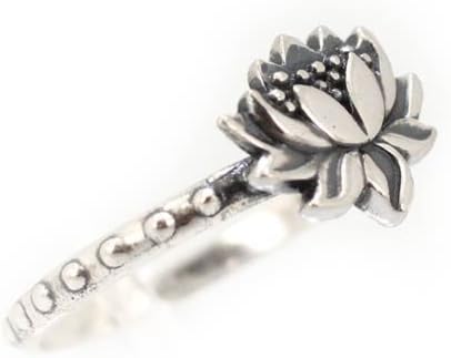 Detailed Lotus Blossom Flower Ring in Sterling Silver, Available in Sizes 5, 6, 7, 8 and 9#7428