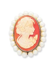 14k White Gold Freshwater Cultured Pearl 18x25mm Shell Cameo Pin / Pendant