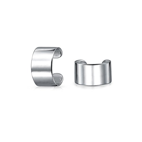 Christmas Gifts 925 Silver Modern Polished Wide Ear Cuffs Rhodium Plated