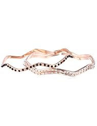 Chamak by priya kakkar Swarovski Elements Wavy Rose Gold 2 Crystal Abalone Jet Bangle Bracelet, 7.5"