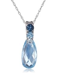 10k White Gold Blue Topaz and London Blue Topaz Pendant Necklace, 17"