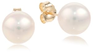 14k Yellow Gold 8.5x9mm AAA Akoya Cultured Pearl Earrings