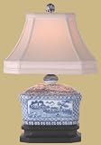 Unique Asian Design Lighting - 15" Blue & White Canton Tea Candy Box Oriental Style Fine Table Lamp Unique Asian Design Lighting - 15" Blue & White Canton Tea Candy Box Oriental Style Fine Table Lamp