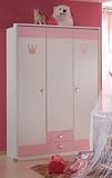 Kleiderschrank Sissi, W�scheschrank 3trg. wei�/rosa NEU