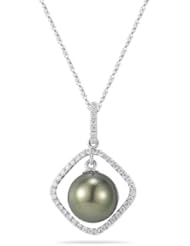 0.23 Cts Diamond & Tahitian Pearl Pendant in 18K White Gold