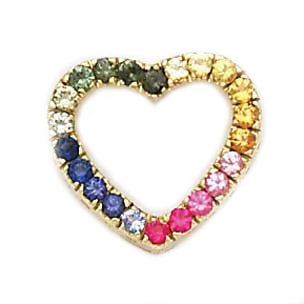 10k Gold & Multi-Color Created Sapphire Heart Pendant (1.50ctw).