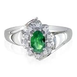 Emerald Gemstone Jewelry: Oval Emerald and Diamond Ring in 10k White Gold | Fine Gemstone Jewelry
