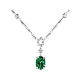 3.50 cttw 925 Sterling Silver Oval Created Emerald Necklace LIFETIME WARRANTY