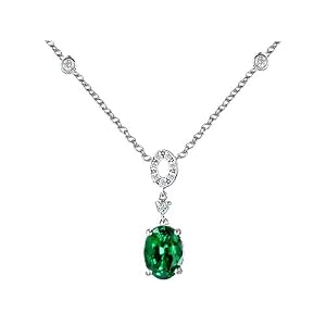 Buy 3.50 cttw 925 Sterling Silver AAA Oval Created Emerald Necklace by Finejewelers
