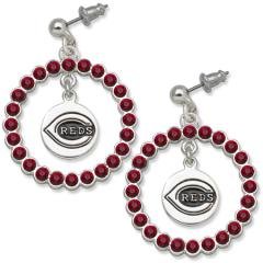 MLB Officially Licensed Cincinnati Reds Earrings - Red Crystals & Team Logo