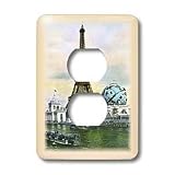 Florene France - Lovely Old Paris Scene With Eiffel Tower and Riverboats - Light Switch Covers - 2 plug outlet cover