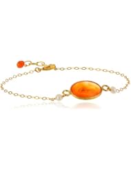 Sterling Silver Chain Faceted Oval Bezel and White Freshwater Cultured Pearl Bracelet, 7.5"