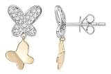 1/5 Carat Diamond 14K Yellow and White Gold Butterfly Earrings