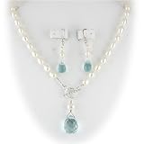 Aqua Quartz Briolette Lariat Necklace & Earrings Set ne754
