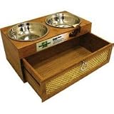 Raised Feeders Bamboo Bistro Double Dinner Dog Bowl with Storage Drawer 2 1.25-quart 16.5 length x 9.5 width x 8 height
