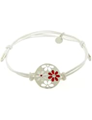 Sterling Silver 925 Round Center Featuring Red and White Enamel Flower Accent...