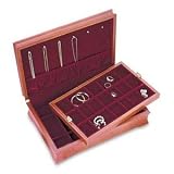 CHERRY WOOD EARRING CHEST - CHERRY WOOD EARRING CHEST WITH DIOR RED LINING