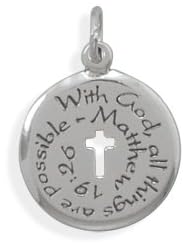 Sterling Silver Oxidized Charm with Matthew 19:26 Quote