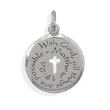 Cut Out Cross Charm - With God All Things are Possible, Matthew 19:26 Bible Quote