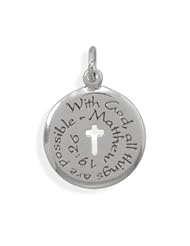 Genuine Elegante (TM) .925 Sterling Silver Oxidized Charm with Matthew 19:26 Quote. 100% Satisfaction Guaranteed.