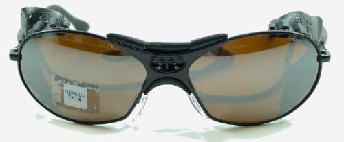 Cébé 'Cecchinel' Sunglasses - Black Frame with Black Leather Side Shields (removeable) - Polycarbonate lenses with Flash Mirror and Rear surface Anti-Reflection coat ~ category 4 Brown Color tint (7% light transmission) - 100% Protection against UVA, UVB, + UVC ~ these sunglasses can easily be fitted with prescription eyeglass lenses (even high powers)