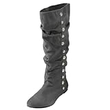 IMAGE OF Brinley Co Womens Studded Trim Slouchy Mid-calf Boots