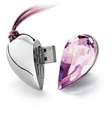 8GB Shiny Crystal Heart Shape USB Flash Drive with Necklace,light pink