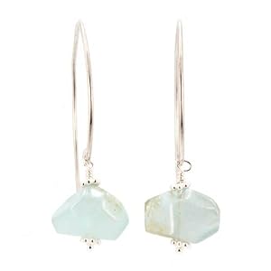 Aquamarine Gemstone Bead Dangle Earrings on Contemporary Sterling Silver Marquise Shaped Earwire Hoop, #7492
