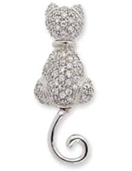 Sterling Silver CZ Cat Pin