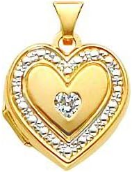 14K Two Tone Gold CZ Heart Locket Pendant Jewelry
