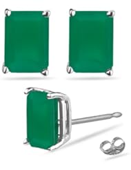 0.40 Cts of 5x3 mm A Emerald-Cut Natural Emerald Stud Earrings in 14K White Gold