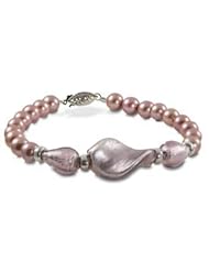 14K dyed pink freshwater cultured pearl and Murano bead bracelet, 7.5"