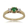Emerald & Diamond Ring - 3 Stone Design in 14K Yellow Gold