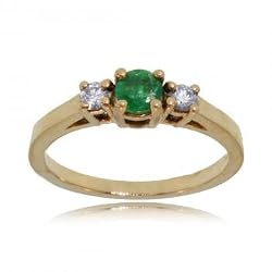 Emerald & Diamond Ring - 3 Stone Design in 14K Yellow Gold