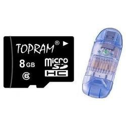 TOPRAM 8GB 8G microSD microSDHC Memory Card Transflash Class 6 with SD Adapter and R1 Card Reader - TRmicroSD8Gc6R1