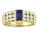14 Yellow Gold Emerald Cut Tanzanite and Diamond Ring 1.01 TCW
