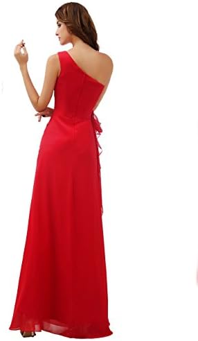 ShinyHouse One Shoulder Ruched Waist Party Long Dress Bridesmaid Gown 2 Lake Blue