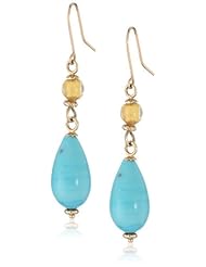 14k Yellow Gold Blue and Gold Murano Glass Teardrop Earrings