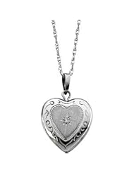 14 Karat White Gold Heart Locket with Diamond Necklace