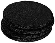 Renee Redesigns Round Hand Painted Black Glitter Slate Drink Coasters with Leather Ribbon and Black Eyelet Detailing, Gift Set of 4 | Protects Table Surfaces | For Hot &amp; Cold Beverages and Candles