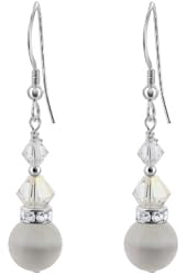 925 Sterling Silver White Cats Eye and Handmade Dangle Earrings Made with Swarovski Crystal Elements