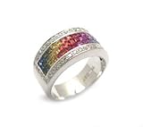 14K White Gold Multi-Color Sapphire and Diamond Ring