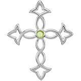 14K White Gold Genuine Peridot Cross Pendant