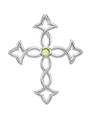 14K White Gold Peridot Cross Pendant -- LIFETIME WARRANTY