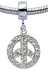 Silver Peace sign with crystals charm - fits pandora & troll bracelets - hand polished and hand finished to fine jewellery standard - packed in a lovely velvet pouchette
